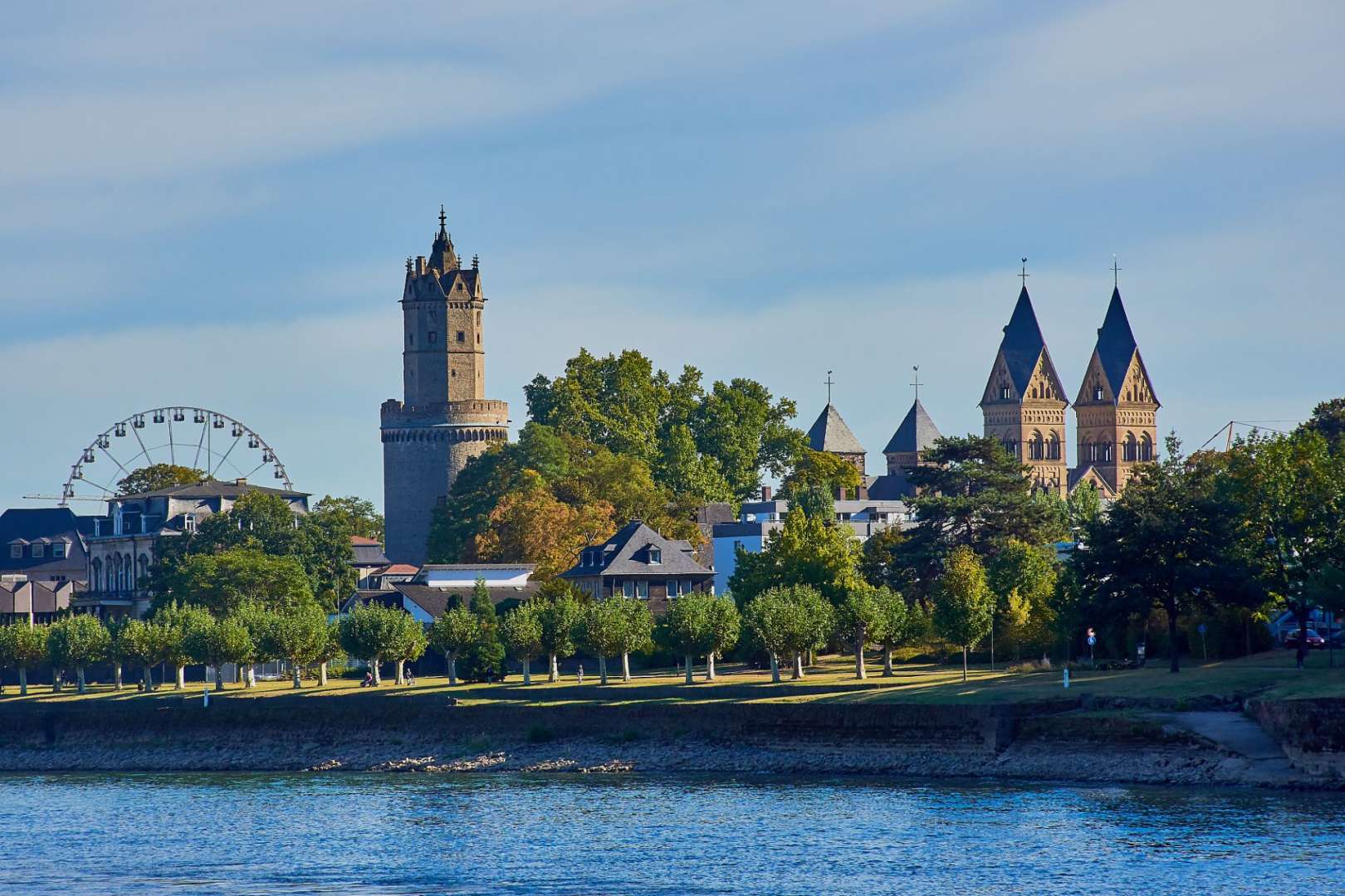 Eine Stadt mit einem Riesenrad im Vordergrund