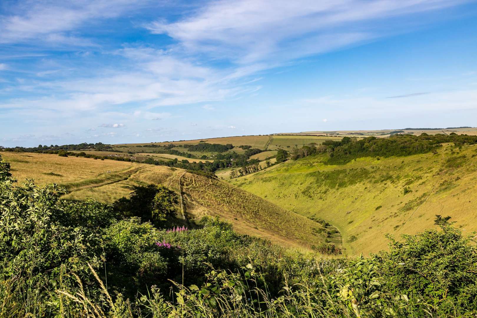 Ein grüner Hügel mit einem blauen Himmel im Hintergrund