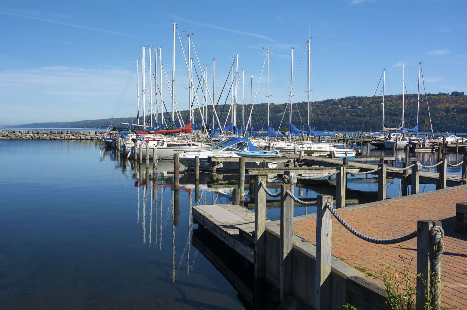 Eine Reihe von Booten, die in einem Hafen festgemacht sind