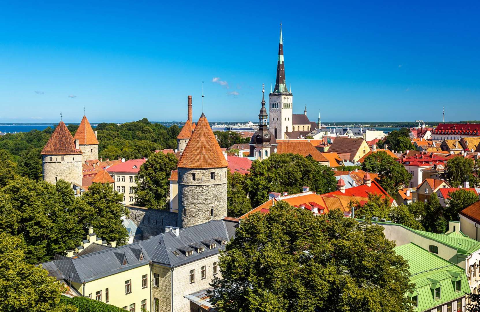 Eine Stadt mit vielen Gebäuden und roten Dächern