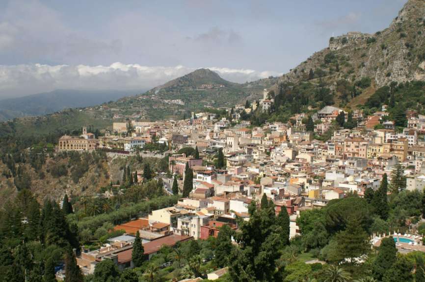 Taormina, griechisches Theater, Blick auf Taormina