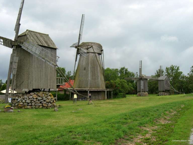 Eine Gruppe von Windmühlen in einem Feld