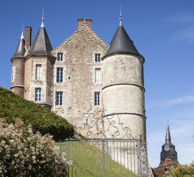 Ein schloss mit einem schmiedeeisernen tor davor