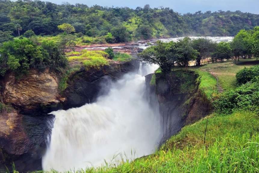 Ein Wasserfall inmitten eines grünen Waldes