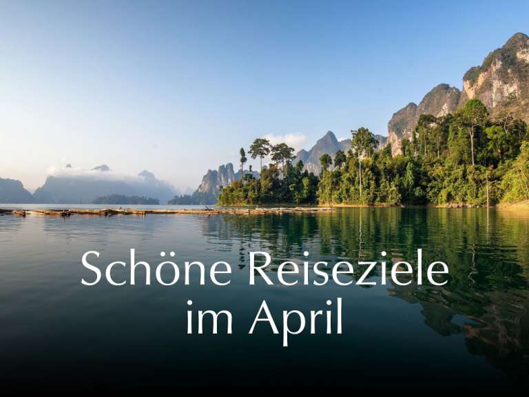 Ein Bild eines Sees mit den Worten " schöne reiseziele im april " darunter
