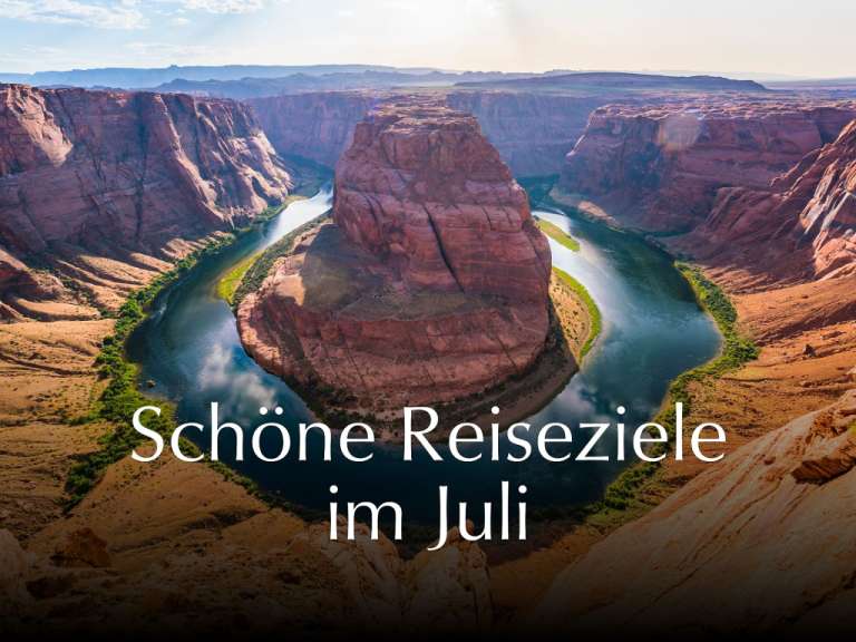 Ein Bild von einem Fluss mit der Aufschrift schöne reiseziele im juli