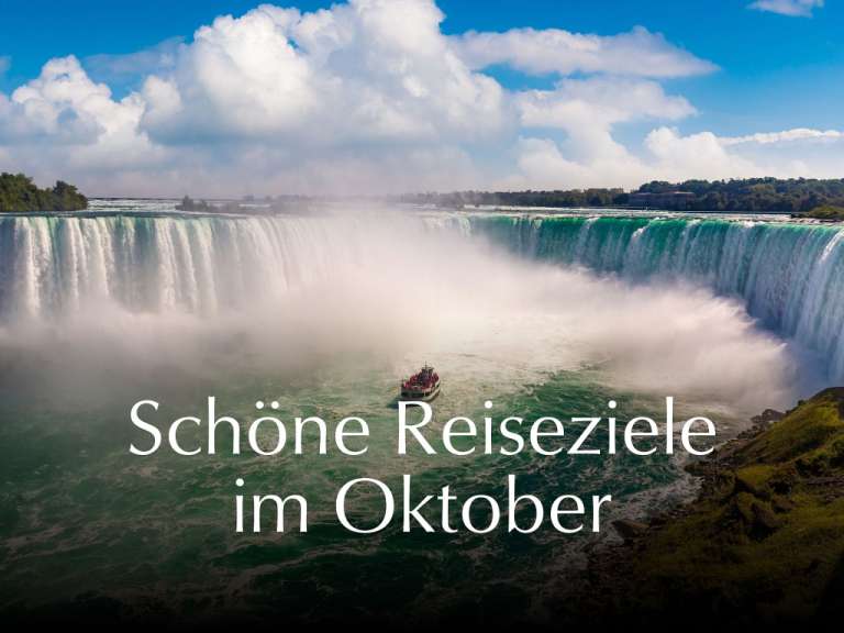 Ein Bild eines Wasserfalls mit der Aufschrift schöne reiseziele im oktober