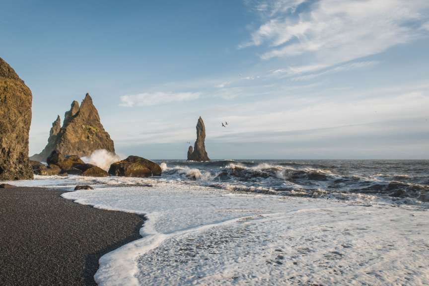 Ein paar Vögel fliegen über den Ozean