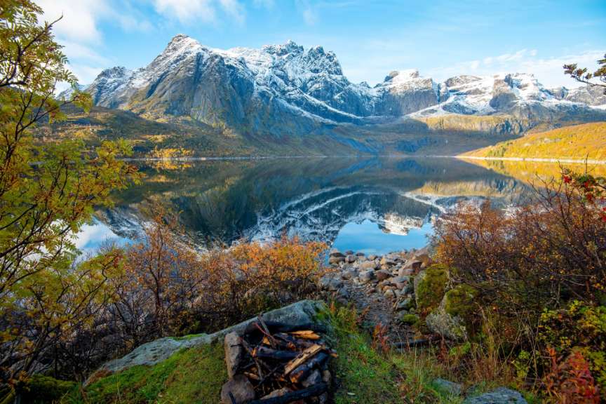 Ein See mit schneebedeckten Bergen im Hintergrund