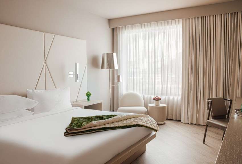Ein Hotelzimmer mit einem Bett und einem Stuhl