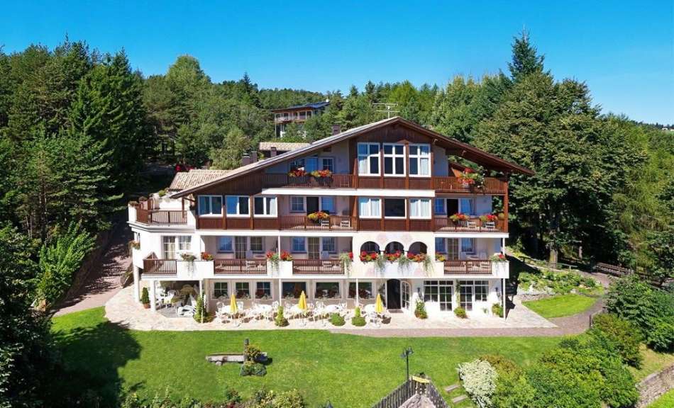 Eine Ansicht des Hotels mit Blick auf den umliegenden Wald.