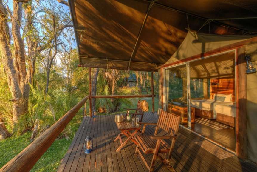 Zeltunterkunft am Okavango River