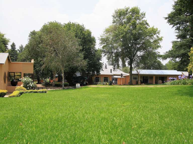 Ein großer grüner Rasen vor einem Haus
