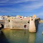 Eine Stadt mit einer Brücke über einen Fluss