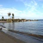 Ein Strand mit Bäumen und Felsen in der Nähe des Wassers