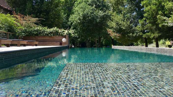 Ein großer Swimmingpool mit Bäumen im Hintergrund