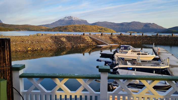 Eine Gruppe von Booten , die in einem Hafen festgemacht sind